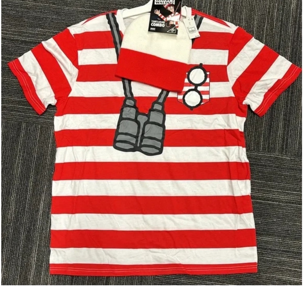 Adult Unisex Where's Waldo? T-Shirt & Beanie Combo/Costume - XL NWT